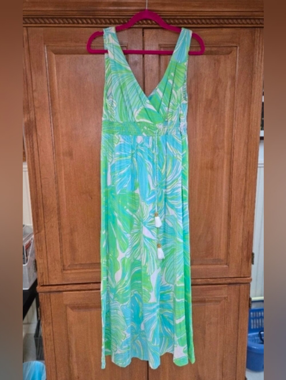 🌞Lilly Pulitzer Green & Blue Tropical Print Empire Waist Dress